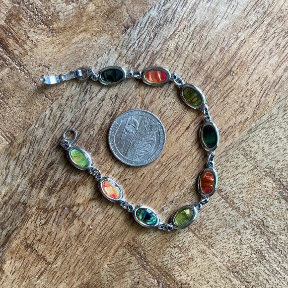 Oval Abalone Shell Silvertone Bracelet - Picture 10 of 10